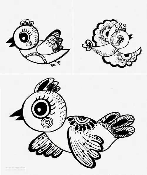 小鸟儿童画超话儿童画素材超话#创意儿童画##创意灵感素材#儿童线描画
