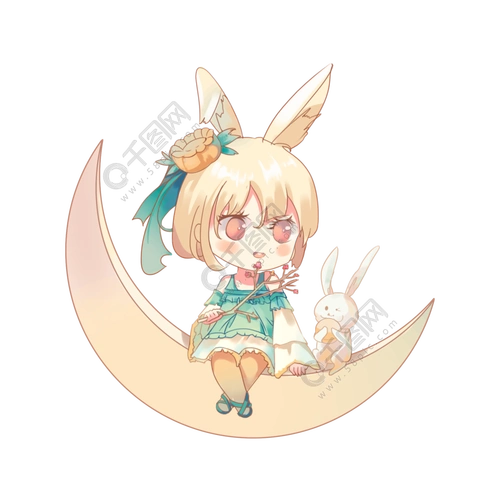 中秋二次元可爱卡通拟人兔子系列元素月兔6