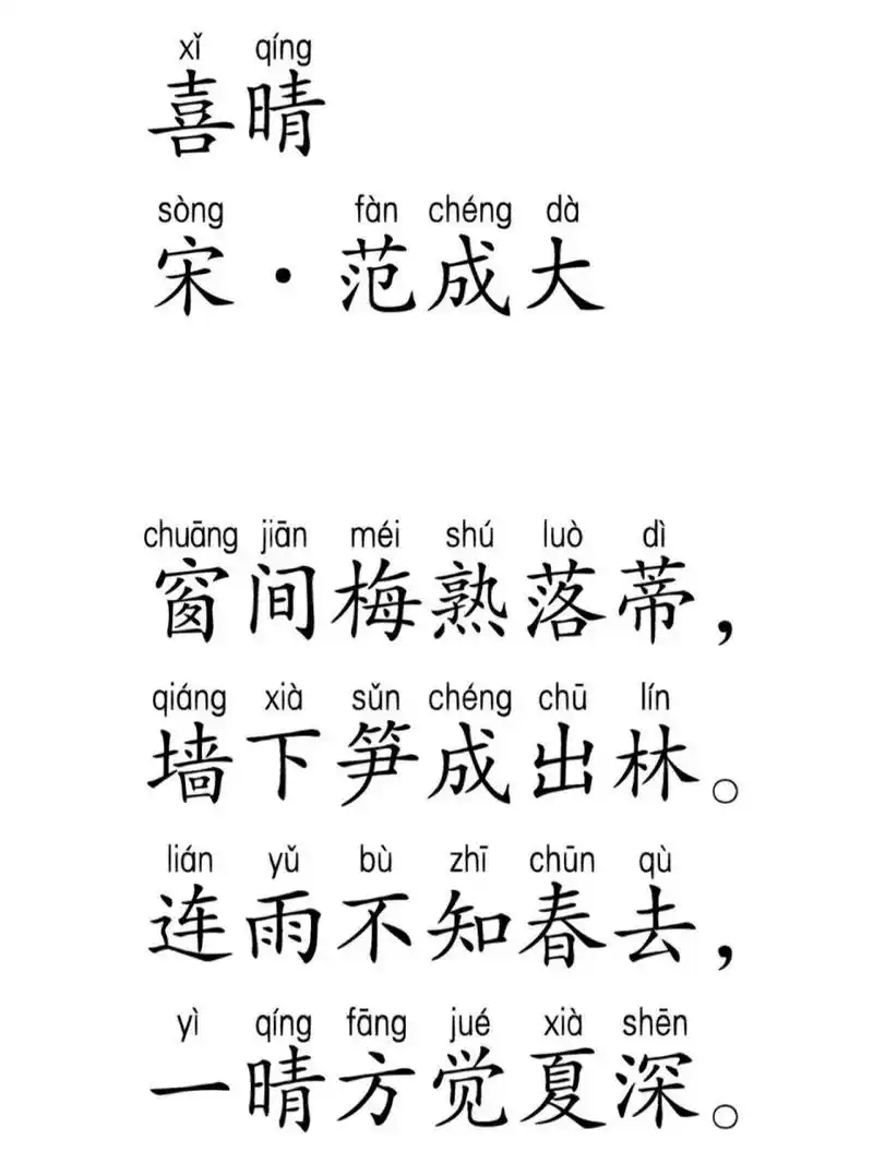 每天一首诗|day11《喜晴》 喜晴 宋 · 范成大 窗间梅熟落蒂, 墙下笋