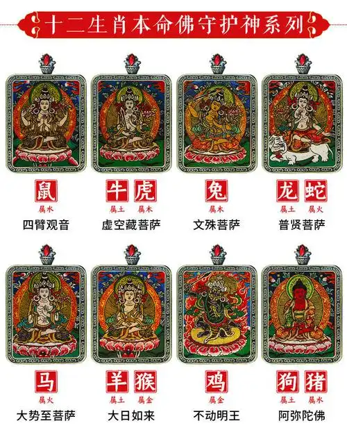 kzd西藏手绘小唐卡吊坠佛牌十二生肖本命佛黄财神绿度母佛像嘎乌盒