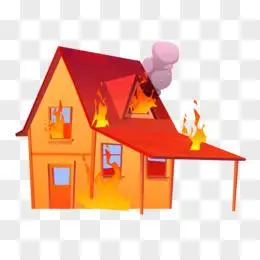 手绘卡通房子着火免抠素材