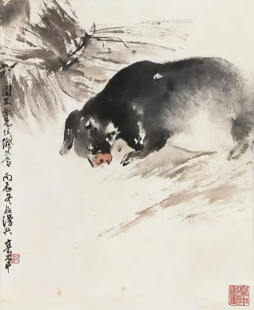 1088 丙辰(1976年)作猪 立轴 设色纸本