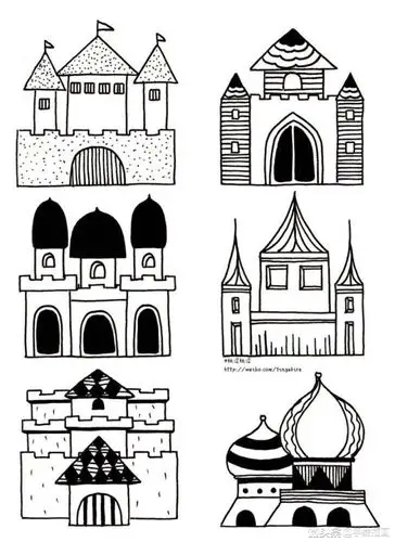 一组"房屋建筑"类手帐手绘素材.