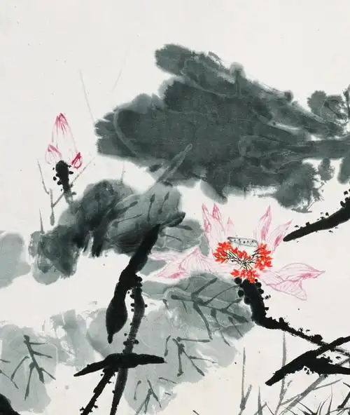 潘天寿晚年大幅花鸟画代表作映日荷花别样红