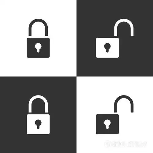 锁定和解锁图标设置在黑白背景上.矢量插图