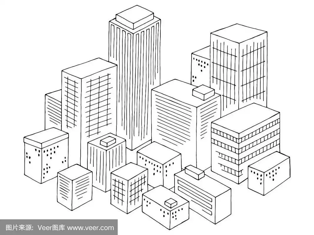 城市图形黑白城市景观俯视图从上面的空中草图插图矢量