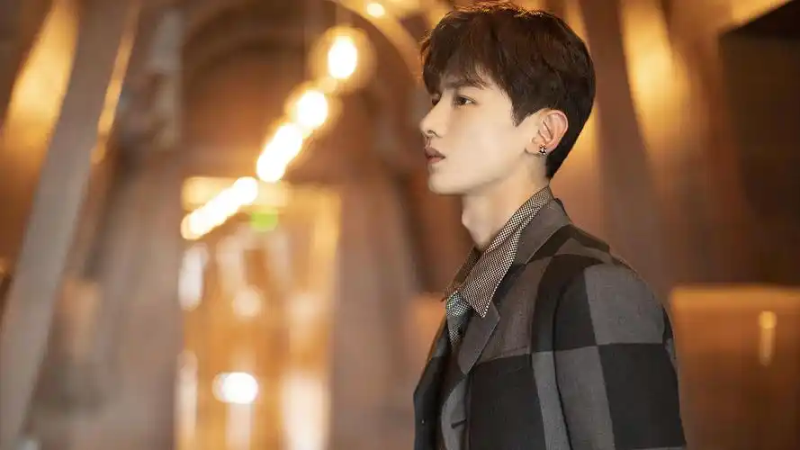 电脑壁纸 明星 大陆明星 白敬亭格纹西装时尚帅气写真