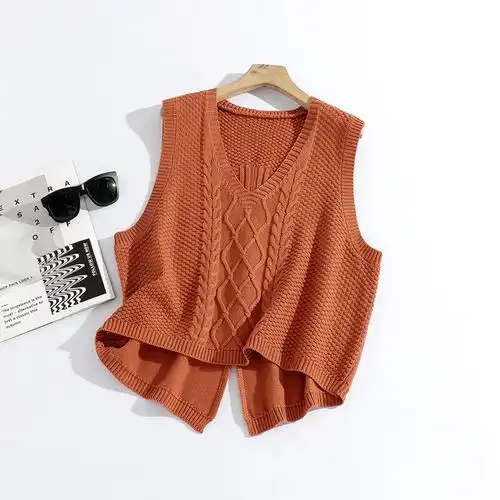 针织马甲背心女士新款纯色v领短款黑色春秋坎肩冬季外搭无袖毛衣