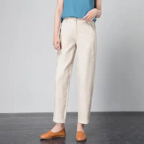 hr1802亚麻女裤九分韩版宽松休闲裤花苞裤限量
