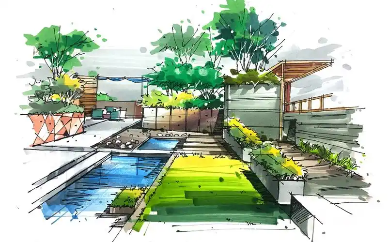 景观马克笔上色,真有水彩的感觉了