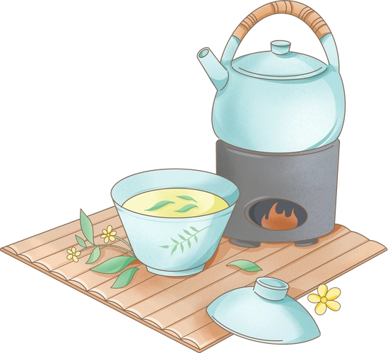 手绘清新茶壶煮茶元素茶文化插画图片素材