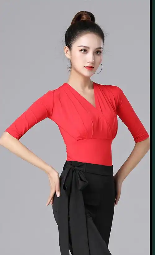 新款跳舞上衣练功服女跳舞衣服夏天步踩舞服装交谊舞广场舞上衣粉色