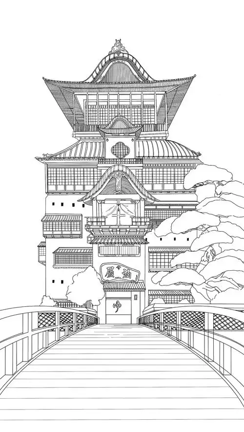 手绘练习-千与千寻建筑线稿|插画|创作习作|mickey的主人 - 临摹作品