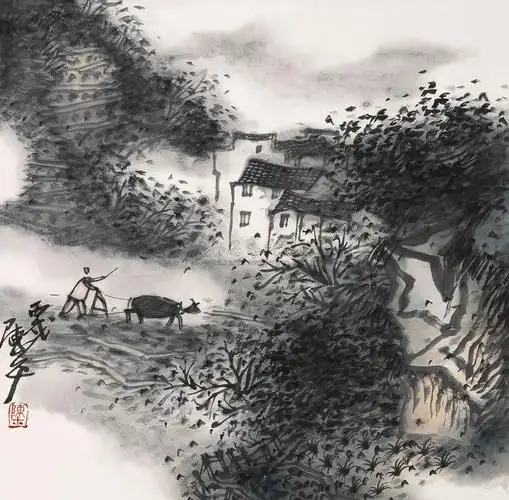 0486 耕田 镜心 设色纸本