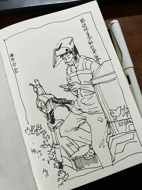 涂鸦  #我的日常  #速写人物  #外卖小哥  #速写打卡计划