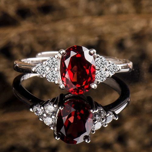 石榴石戒指女s925纯银新款天然韩版学生个性个性百搭网红宝石戒指