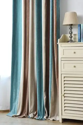 加厚双面雪尼尔条窗帘布纹麂皮绒面色织提花套色隔音遮阳隔热成品