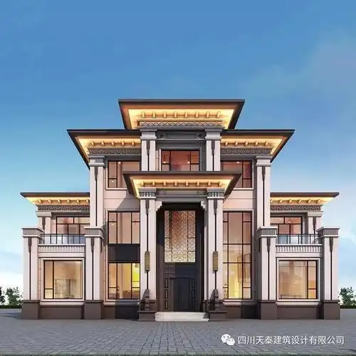 成都三层中式豪宅别墅带挑空门厅设计大面宽别墅挑空客厅