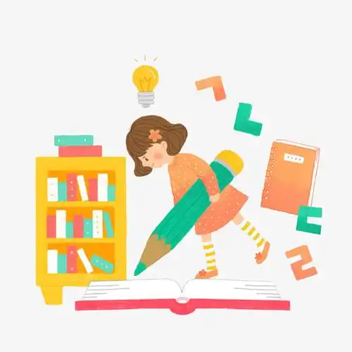 拿着铅笔写字的女孩卡通图素材免费下载_觅元素