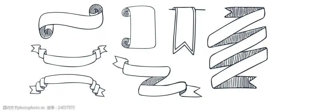 横幅卡通黑白线条矢量涂鸦装饰元素合集