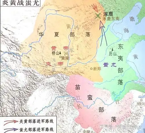 其中,黄河流域三个部落联盟首领分别叫做黄帝,炎帝,蚩尤.