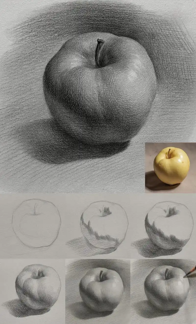 素描苹果96(无健身版)超详细步骤图.喜欢的点个赞吧,后续更 - 抖音