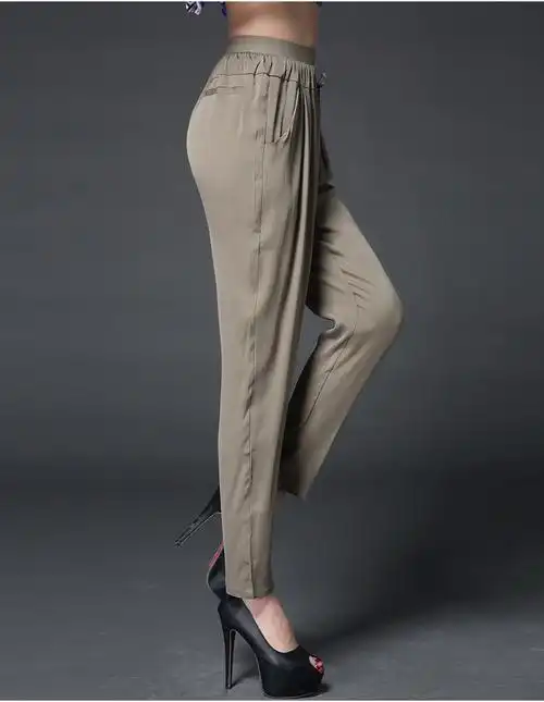 西城恋歌重磅真丝裤子长裤2018夏显瘦大码高腰桑蚕丝女裤哈伦裤71