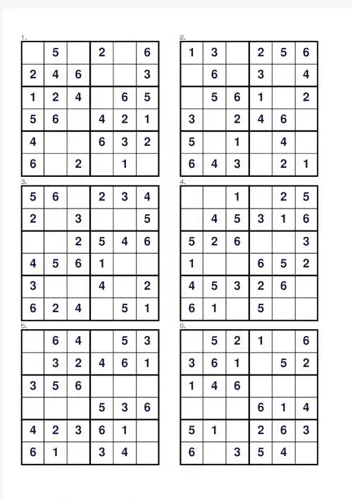 数独入门-儿童数独游戏第2级-唯一法6x6