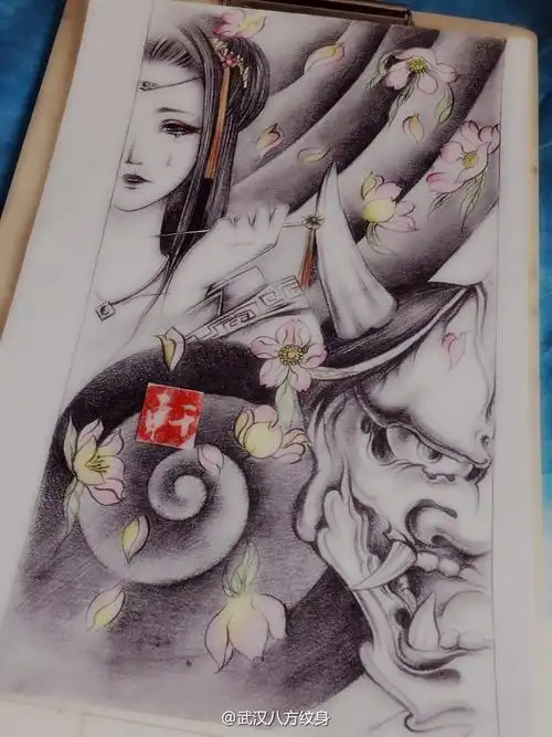 合肥市大学生的戏子艺妓般若纹身手稿图案参考 (6)