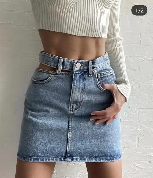 辣妹性感腰头镂空牛仔半身裙女2022夏季新款ins修身高腰包臀短裙