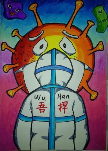 绘画《致敬白衣天使》