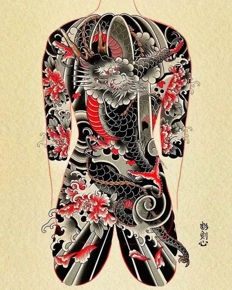 纹身手稿分享#满背龙# - 抖音