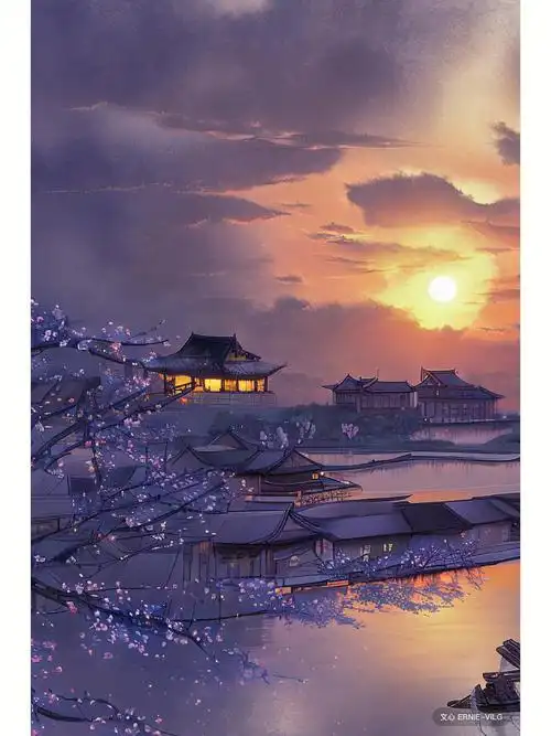 落日黄昏  #中国风  #中国画  #仙气飘飘  #插画  #壁纸 #古风建