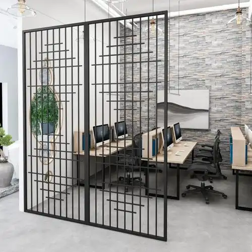 办公室落地装饰屏风 简约铁艺镂空隔断墙屏风工作室分区屏风定做