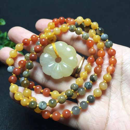 新疆和田玉天然金丝玉彩玉吊坠编织毛衣链连挂件女款毛衣坠