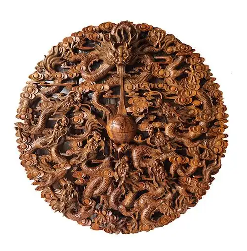 顺通礼坊 东阳木雕浮雕富贵牡丹圆形木雕挂件香樟木 香樟木80厘米牡丹