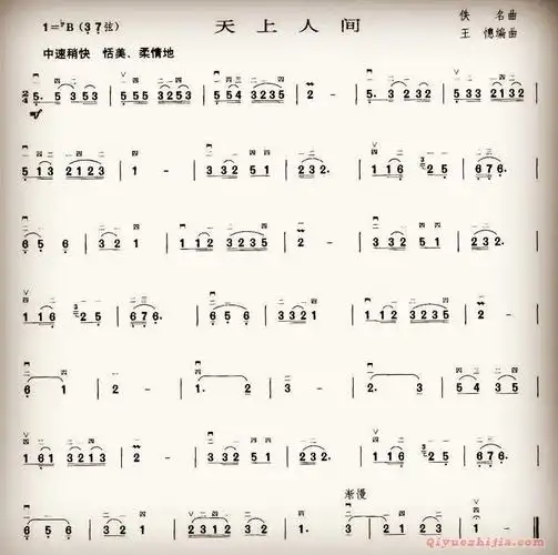 二胡谱  天上人间,电子琴,电子琴入门,电子琴入门教程,电子琴简谱