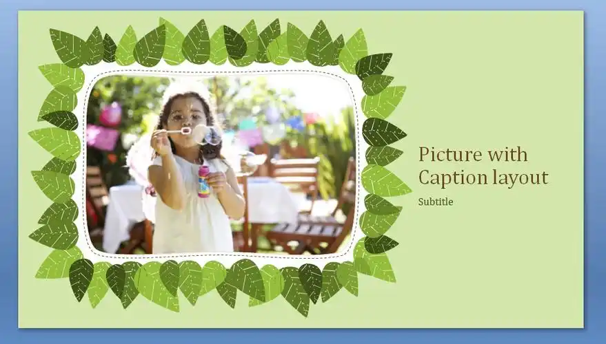 叶子布艺创意边框可爱的儿童相册ppt模板课件下载