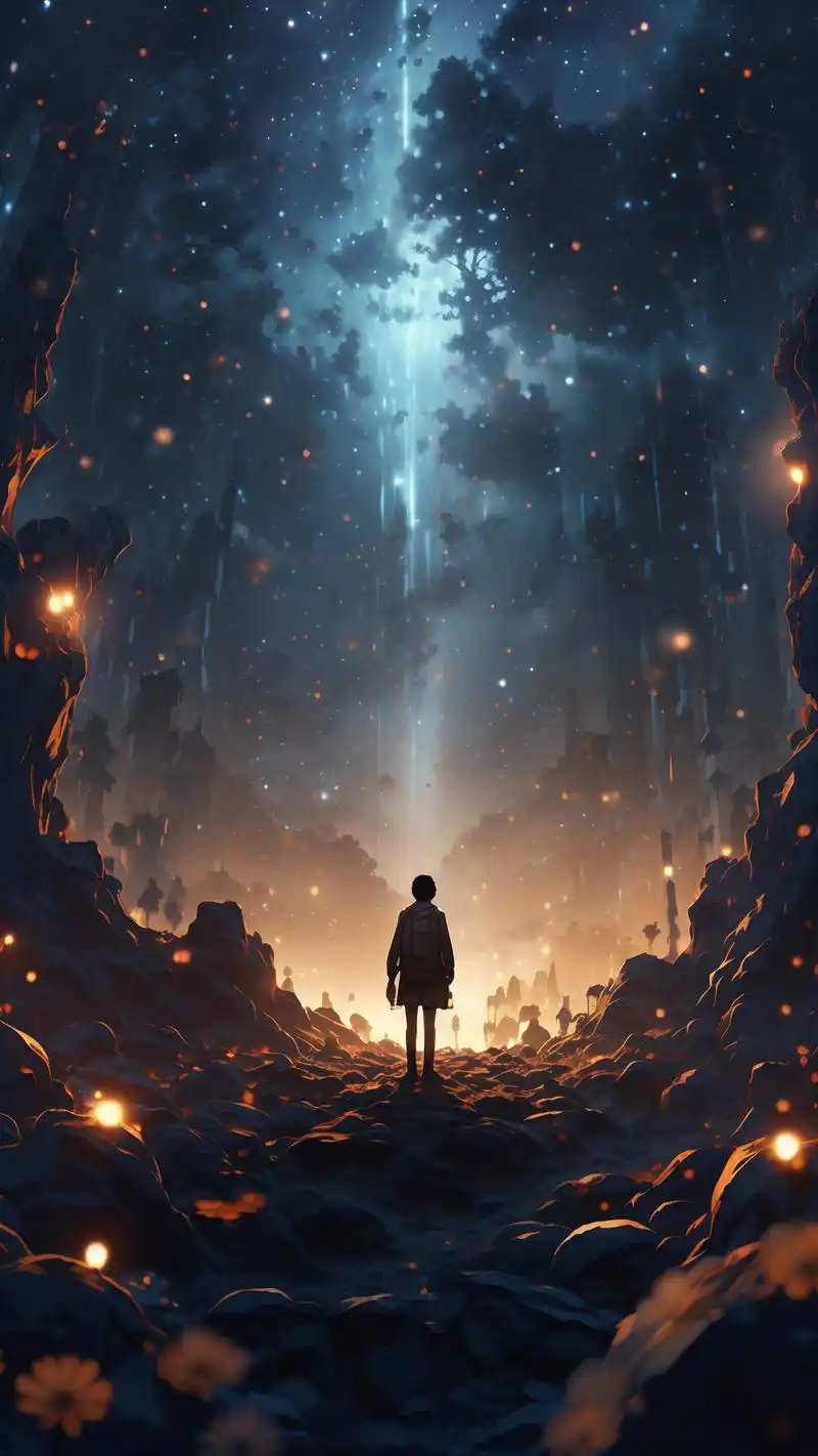 90星空下的孤单人影壁纸90 在浩瀚星空下,一个孤单的人影静静地