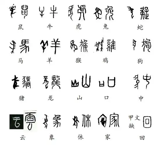 哪位大哥帮帮忙,告诉我这些字的甲骨文和小篆写法啊