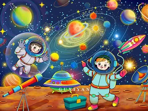 太空探索卡通插画