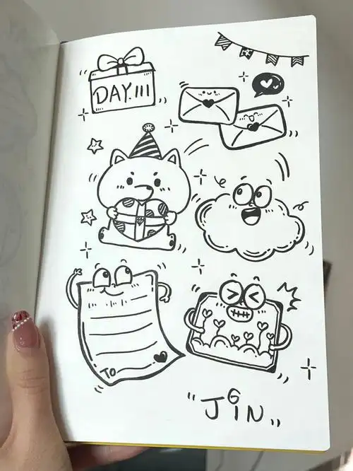 111简笔画可爱的情书礼物小表情手帐素材