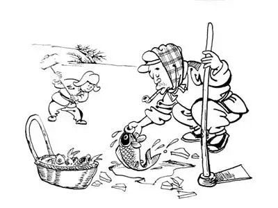 在小河里捉鱼简笔画