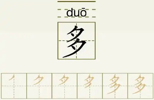 多字的拼音和书写笔画的图片展示