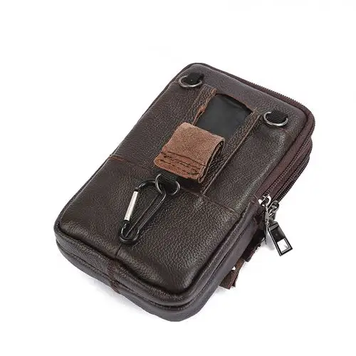 牛皮男士手机包穿皮带腰带挎包多层6寸63寸手机包