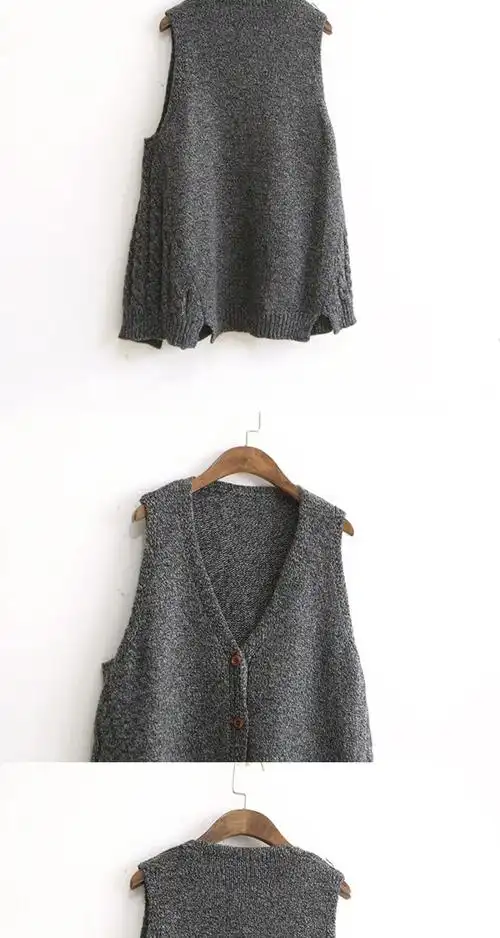 棒针麻花开衫 春秋季宽松大码中长款针织马甲背心 毛线坎肩外套女