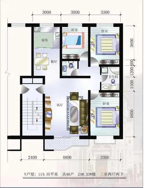 农村平房三室一厅平面设计图(要图片)
