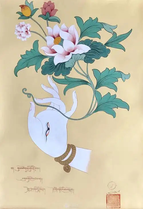 西藏唐卡长寿花6040cm