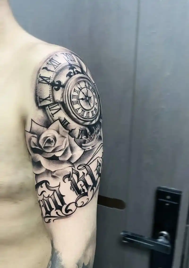 欧美题材:时钟玫瑰花体英文!原创设计手稿:感谢承载者的信任支 - 抖音