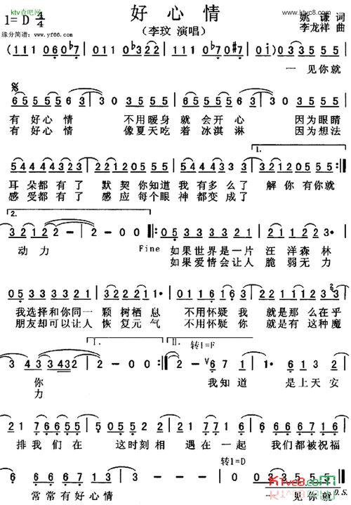 好心情简谱-李玟演唱1